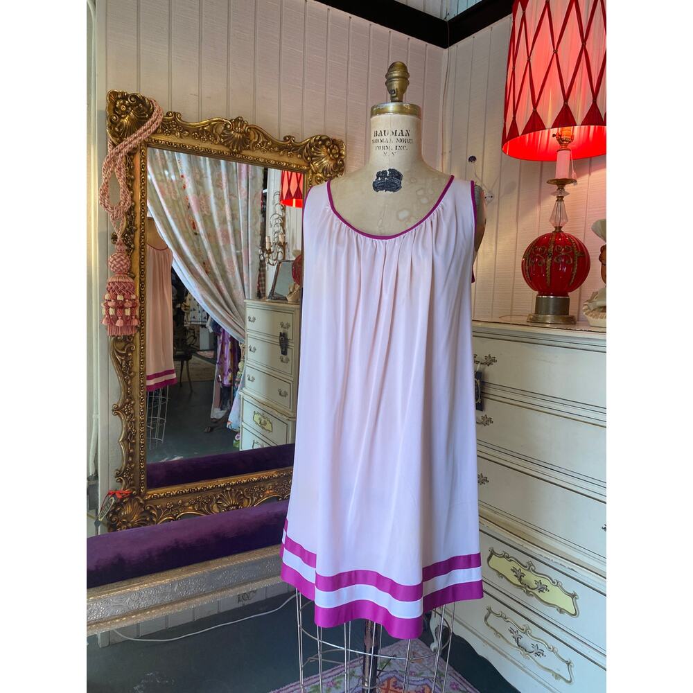 vintage 1960s pink and magenta striped nightgown 60s nightie medium mod lingerie